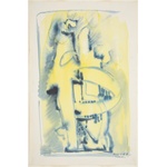 Robert Lohman Painting, Abstract, blue, black , & yellow, 